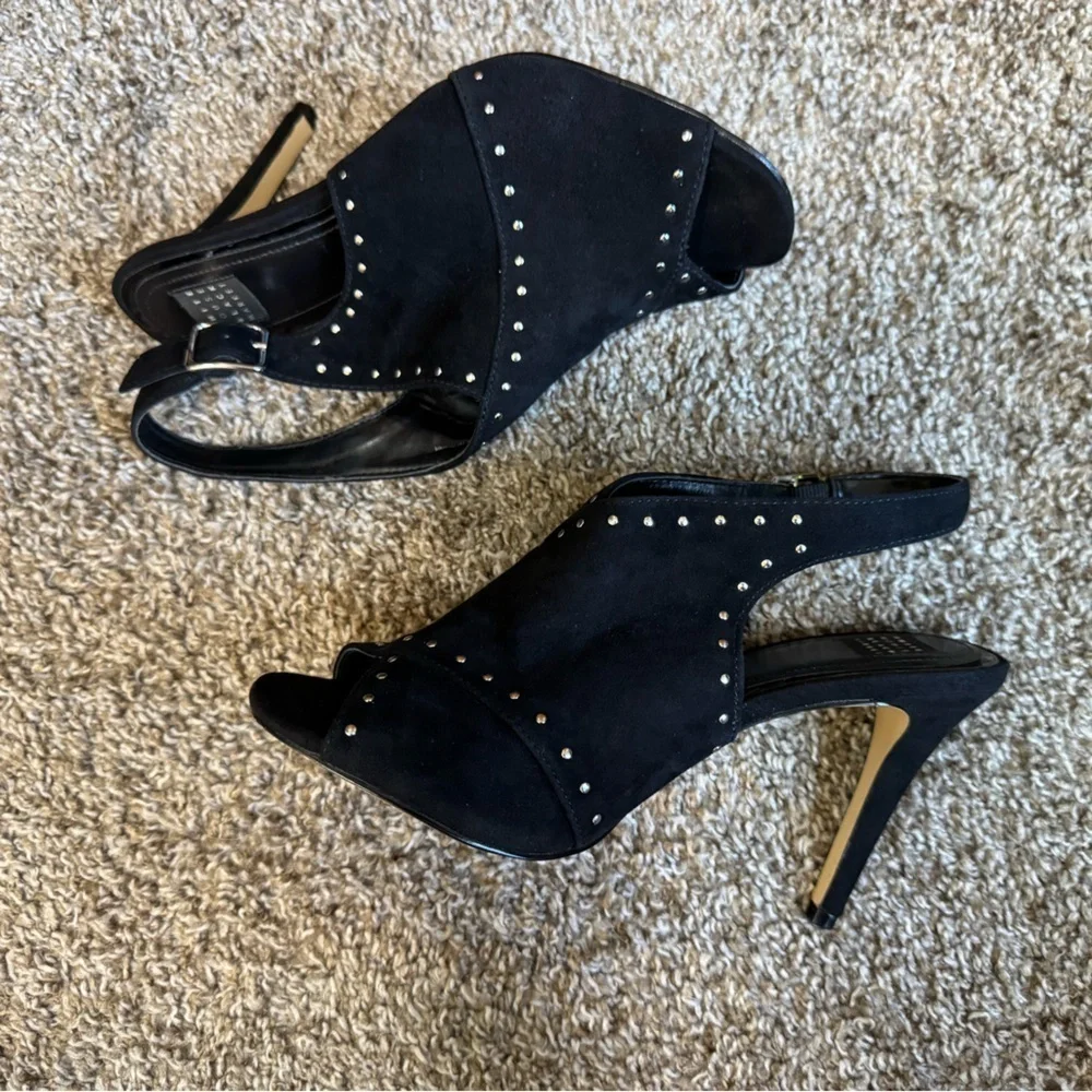White House Black Market Zailey Black Suede Studded Mule Sling Back Heel